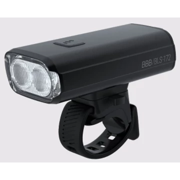 BBB Cycling kerékpáros első lámpa BLS-172 StrikeDuo, 1600 lumen, 7 mód, USB-C tölthető 5200 mAh akku, gumis felfogatással, távirányító kompatibilis (BLS-179)