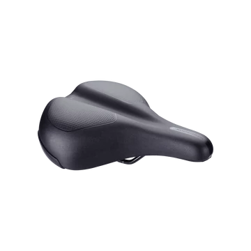 BBB Cycling kerékpáros nyereg BSD-102 ComfortPlus Relaxed, unisex, szintetikus bevonat, anatómiai csatornával, emlékező szivacsos, 205mm széles, 265mm hosszú, fekete